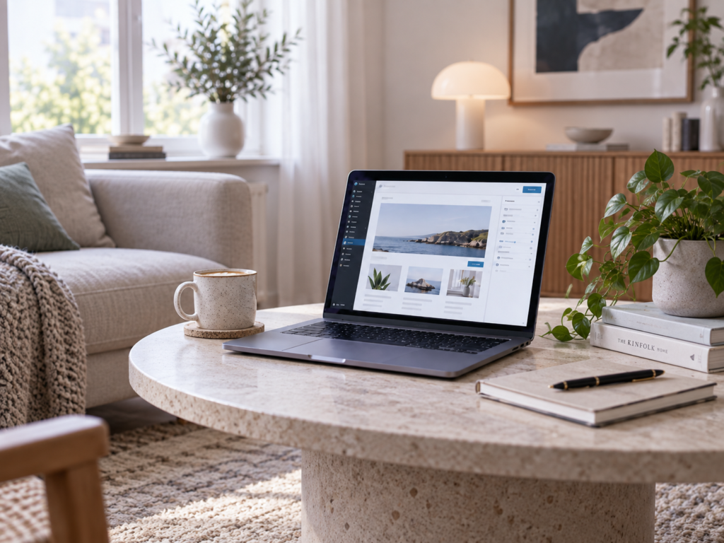 Skapa hemsida i WordPress på laptop i hemmiljö.